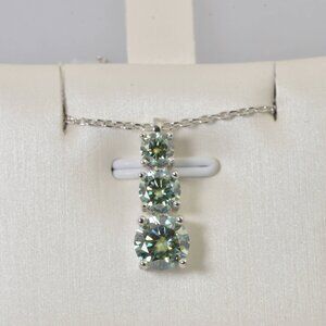 Certified Elegant Blue Green Moissanite Pendant 18" 925 Sterling WG